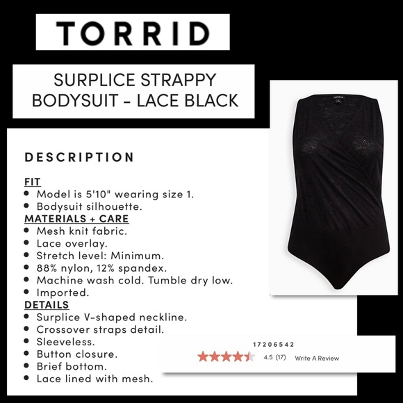 Torrid Black Surplice Strappy Mesh Lace Bodysuit NWT Sizes 4X & 5X - Picture 17 of 17